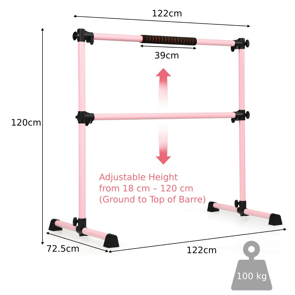 Adjustable Double Stretching Dance Bar for Home Dancing Studio Gym