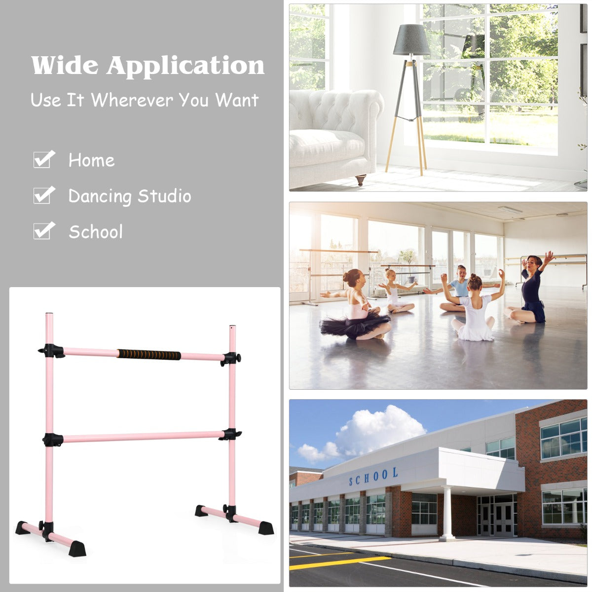 Adjustable Double Stretching Dance Bar for Home Dancing Studio Gym