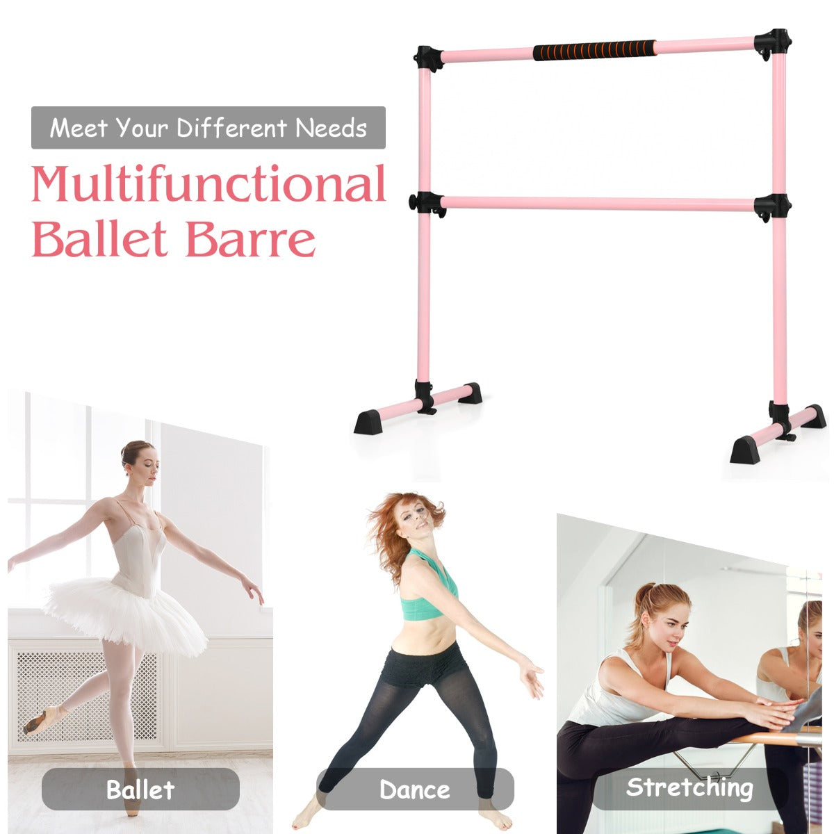 Adjustable Double Stretching Dance Bar for Home Dancing Studio Gym