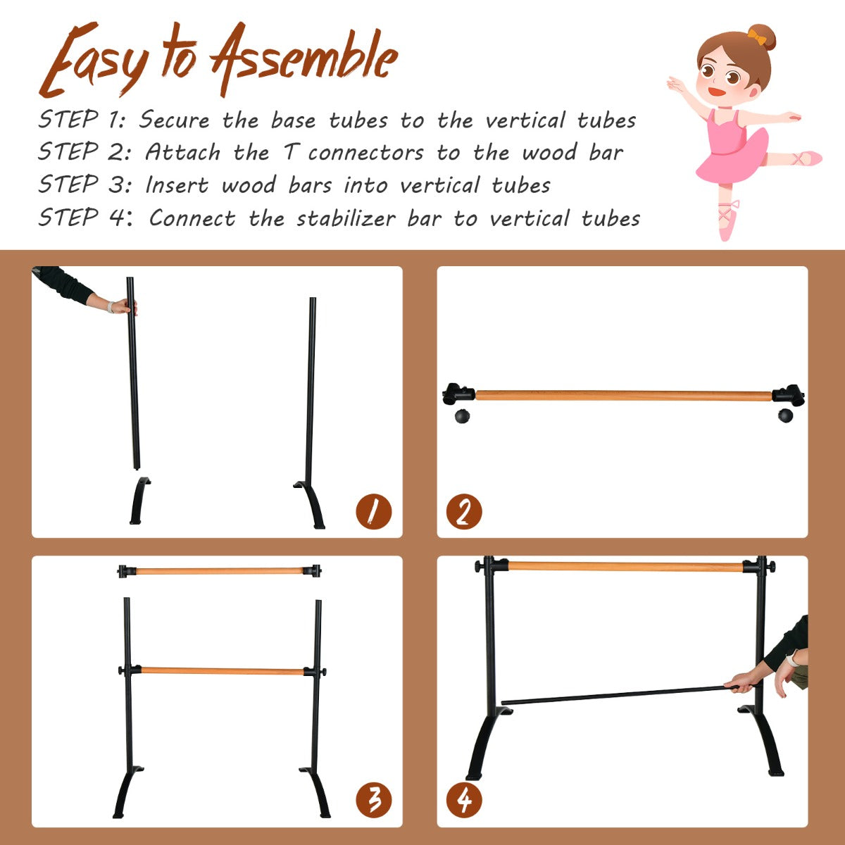 Freestanding Dance Bar with 4-position Adjustable Heights for Dancing