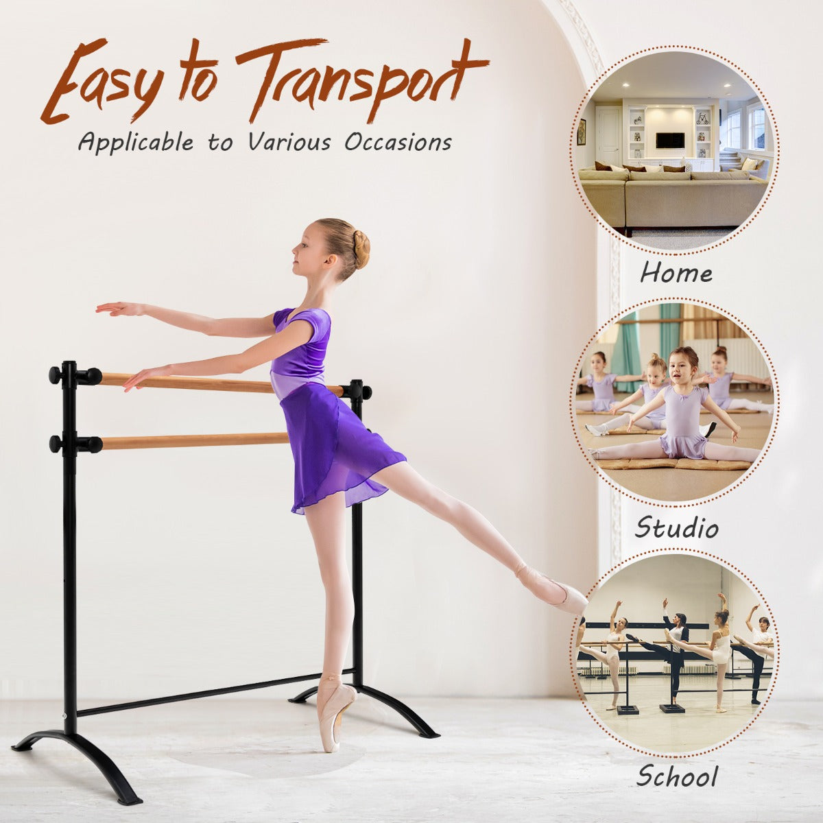 Freestanding Dance Bar with 4-position Adjustable Heights for Dancing