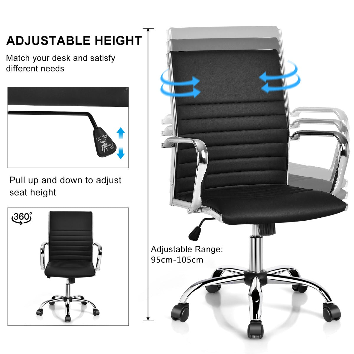 High Back Conference Chair with Armrest and Adjustable Height