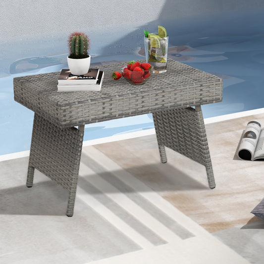 Outdoor Folding Wicker Side Table with Fixing Screws & Metal Frame