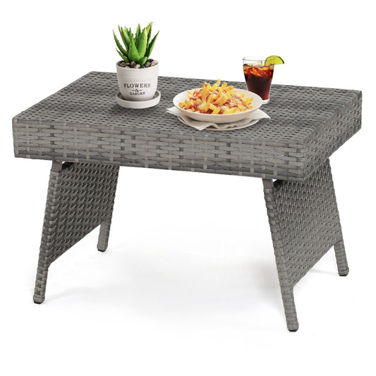 Outdoor Folding Wicker Side Table with Fixing Screws & Metal Frame