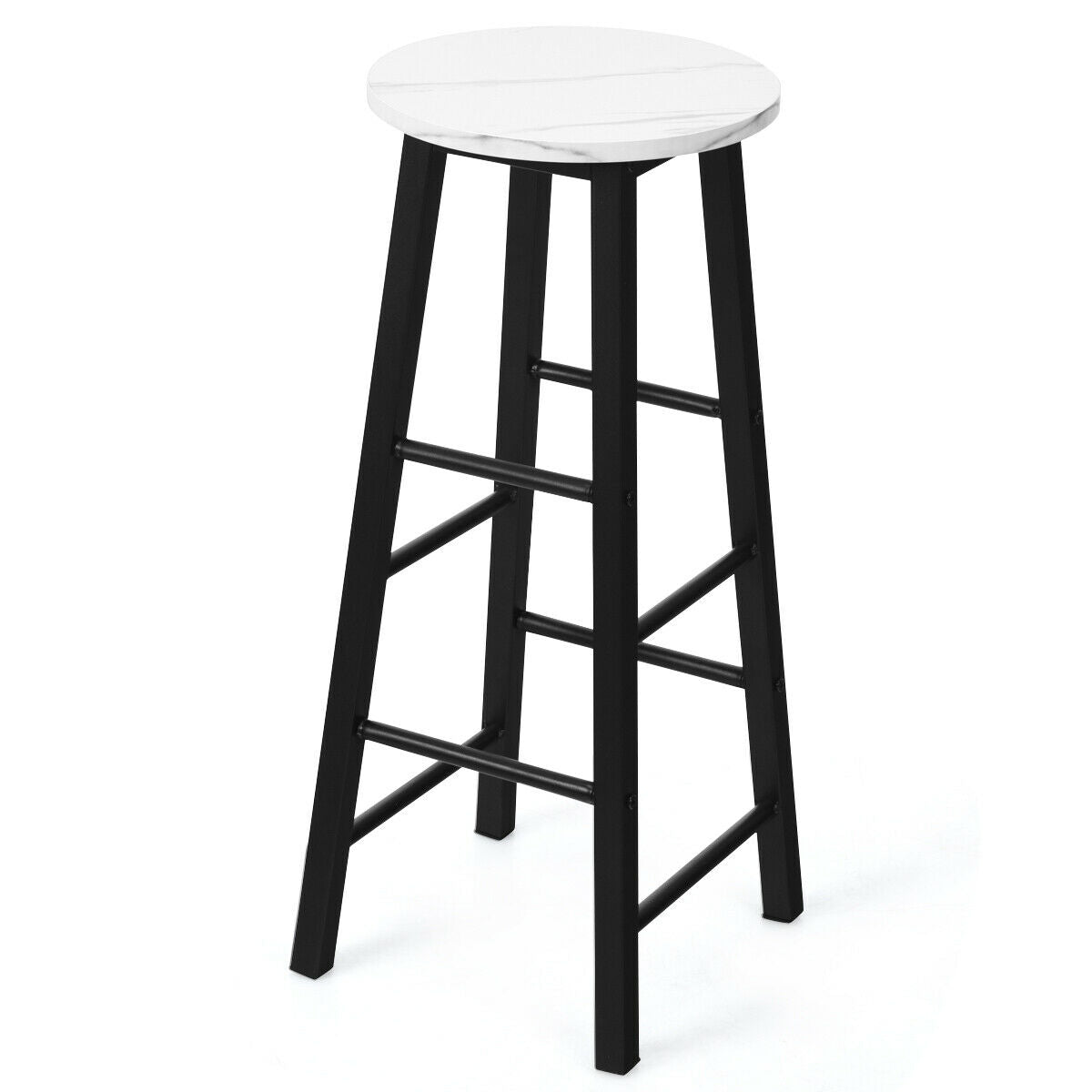 Set of 2 Faux Marble Bar Stools with Footrest and Anti-slip Foot Pad