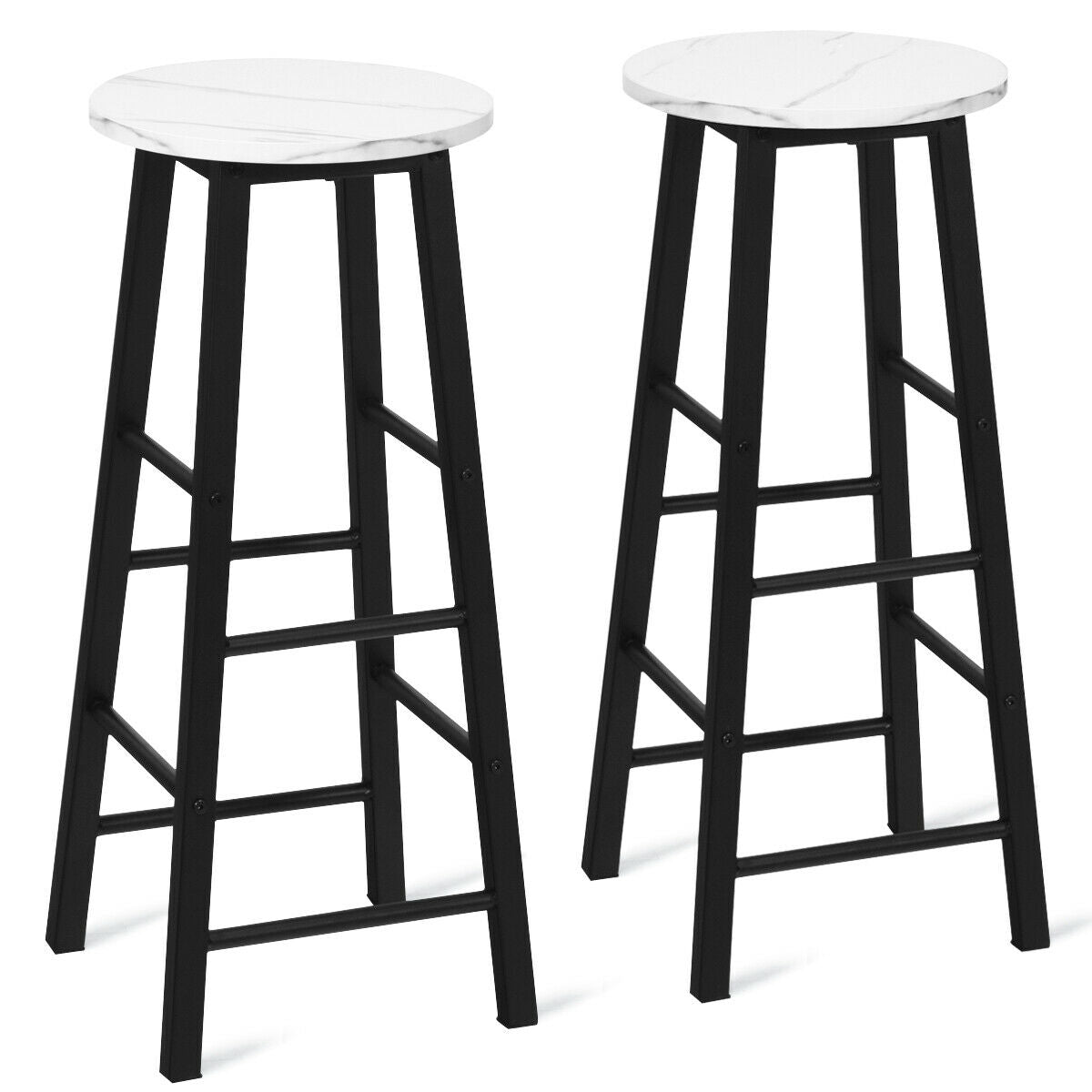 Set of 2 Faux Marble Bar Stools with Footrest and Anti-slip Foot Pad