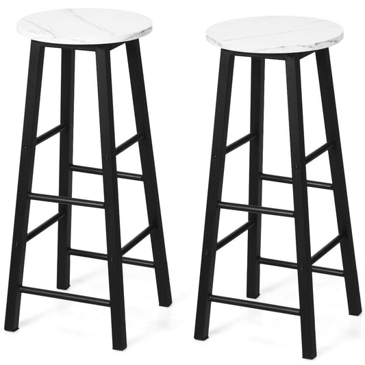 Set of 2 Faux Marble Bar Stools with Footrest and Anti-slip Foot Pad