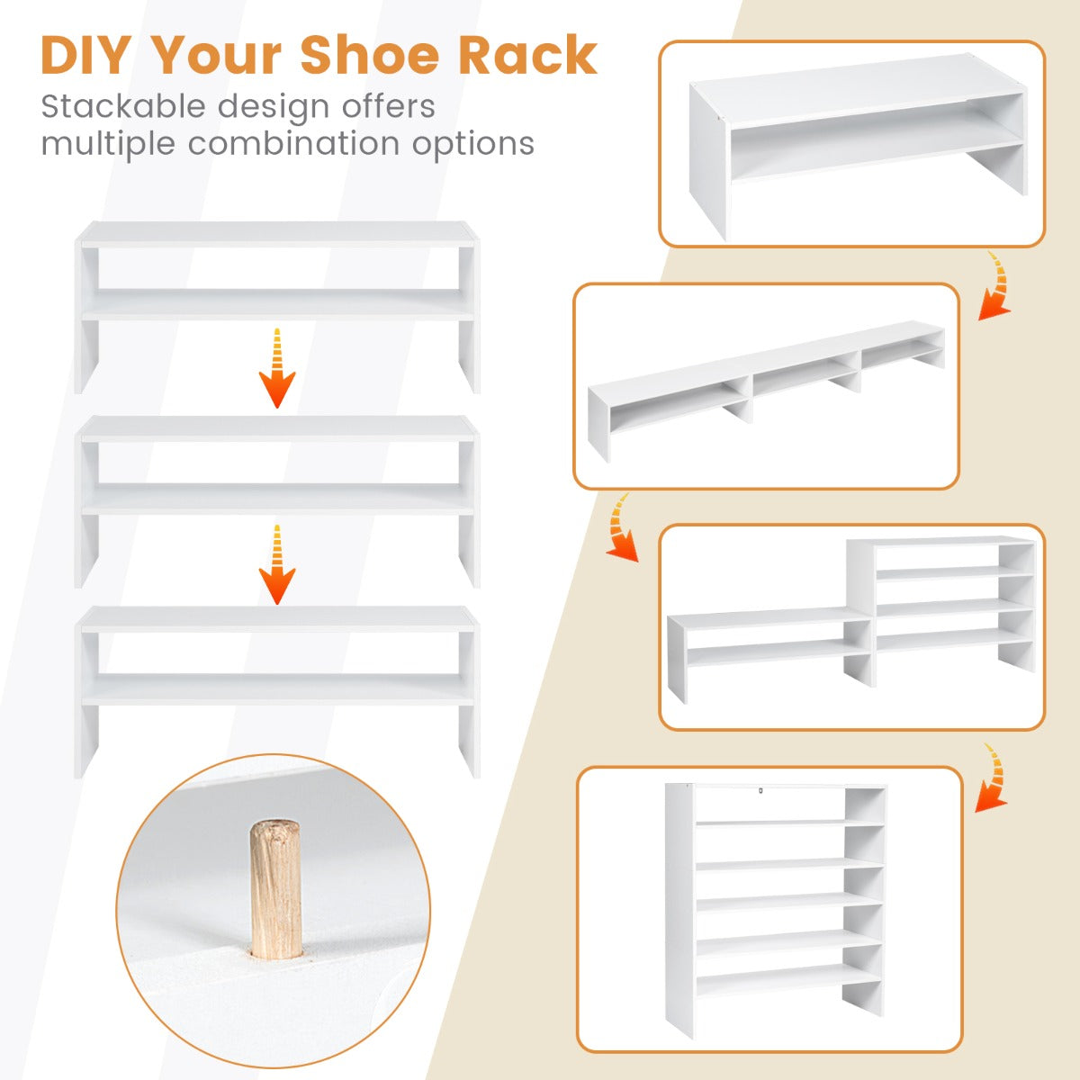 6-Tier Home Storage Shelf for Shoes with Anti-toppling Device for Entryway