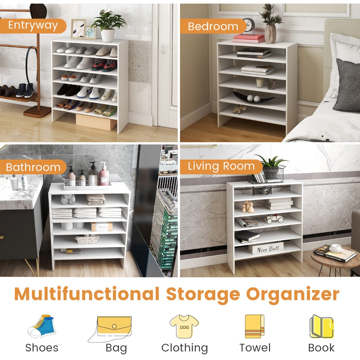 6-Tier Home Storage Shelf for Shoes with Anti-toppling Device for Entryway