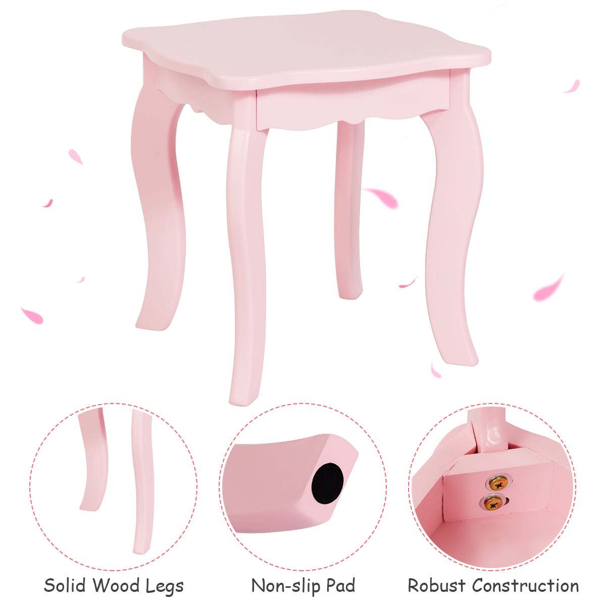 Kids Makeup Table Stool Set with Tri-folding Mirror for Bedroom