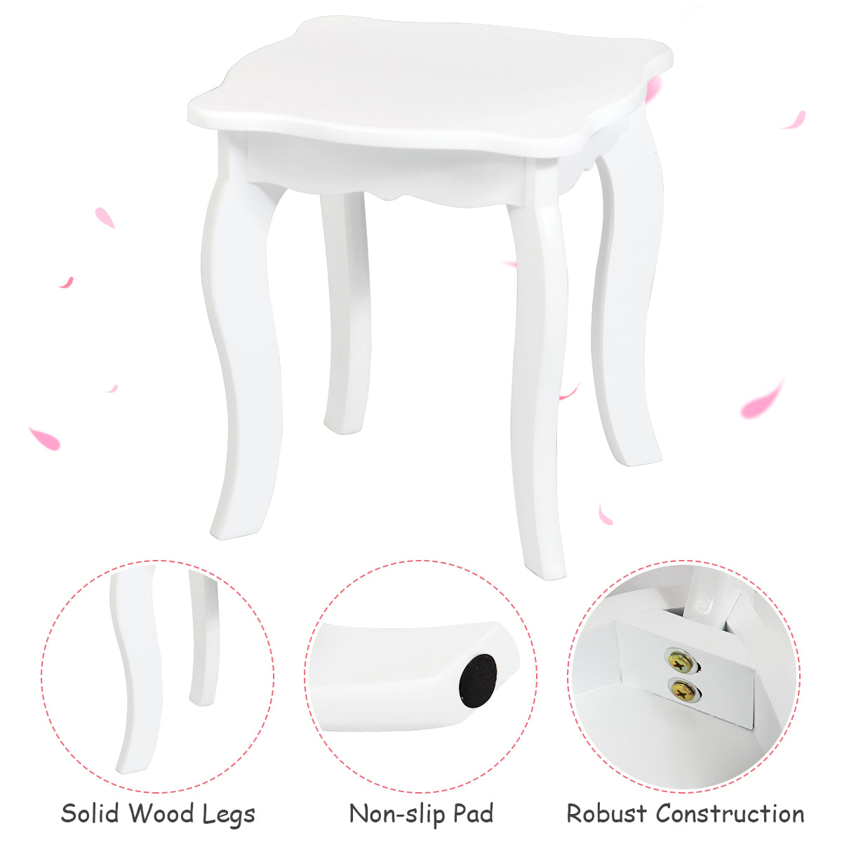 Kids Makeup Table Stool Set with Tri-folding Mirror for Bedroom