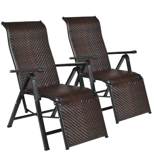 2PCS Folding Reclining Rattan Chair with Adjustable Position for Garden