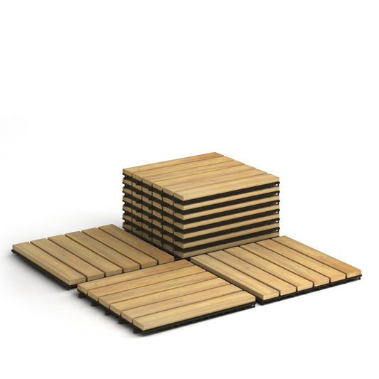 30*30cm 10-Pack Acacia Wood Flooring Deck Tiles for Indoor & Outdoor