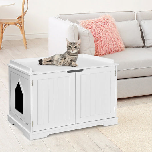 Cat Litter Box with Magnetic Door and Adjustable Partition