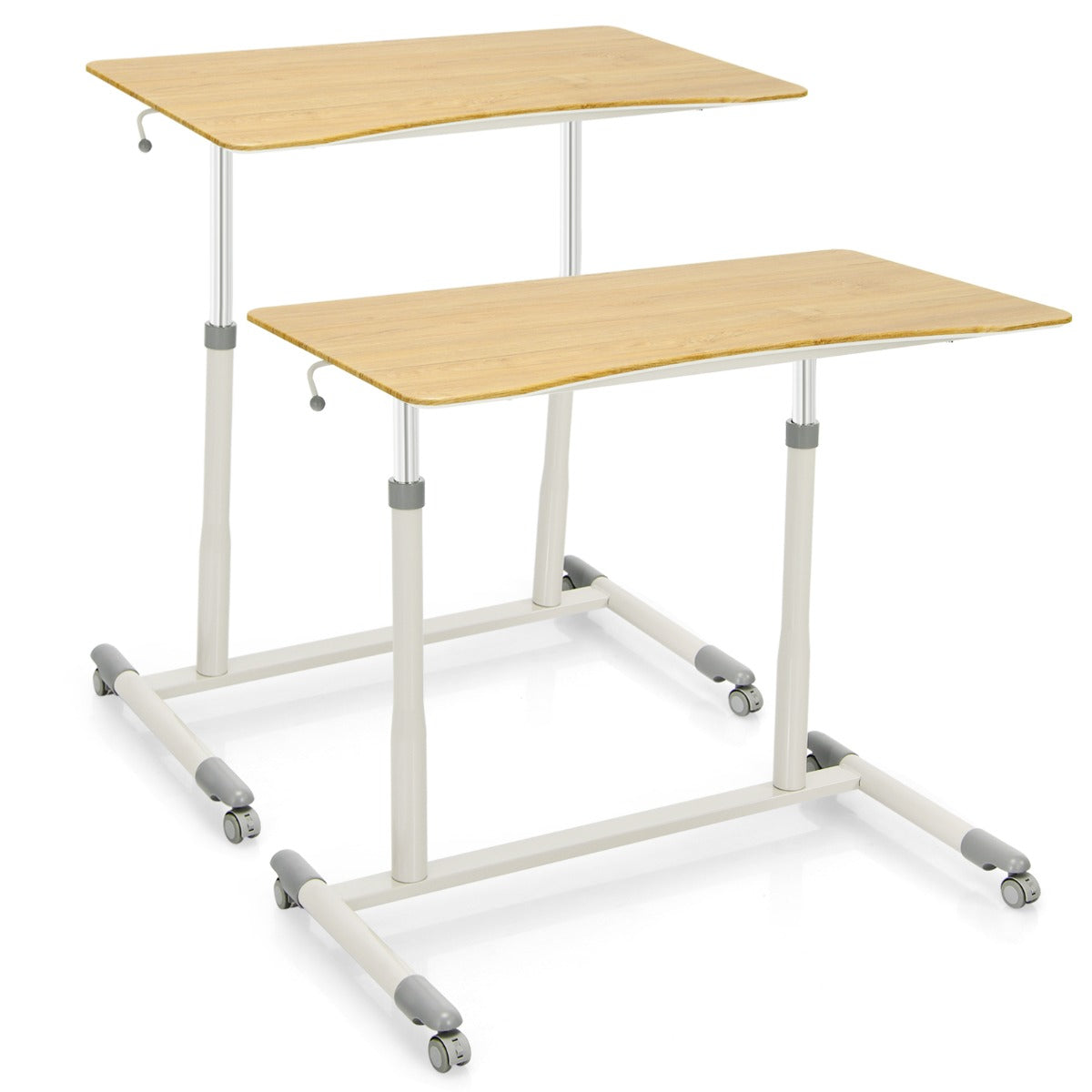 Mobile Height Adjustable Sit to Stand Up Computer Desk with Lockable Wheels