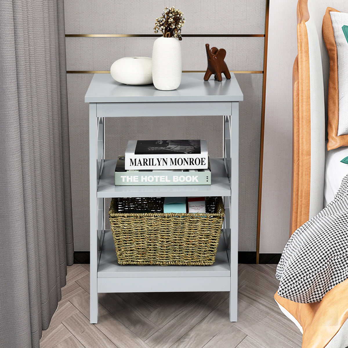 3-tier Nightstands with Stable Structure for Bedroom/Living Room