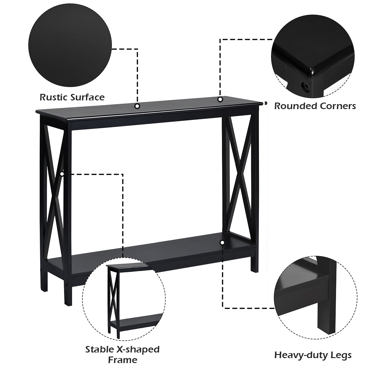 Industrial 2-Tier Narrow Console Table with Storage Shelf for Entryway