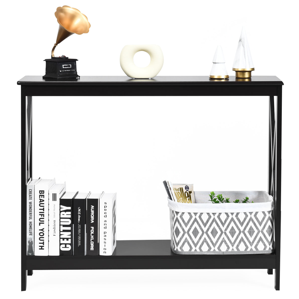 Industrial 2-Tier Narrow Console Table with Storage Shelf for Entryway