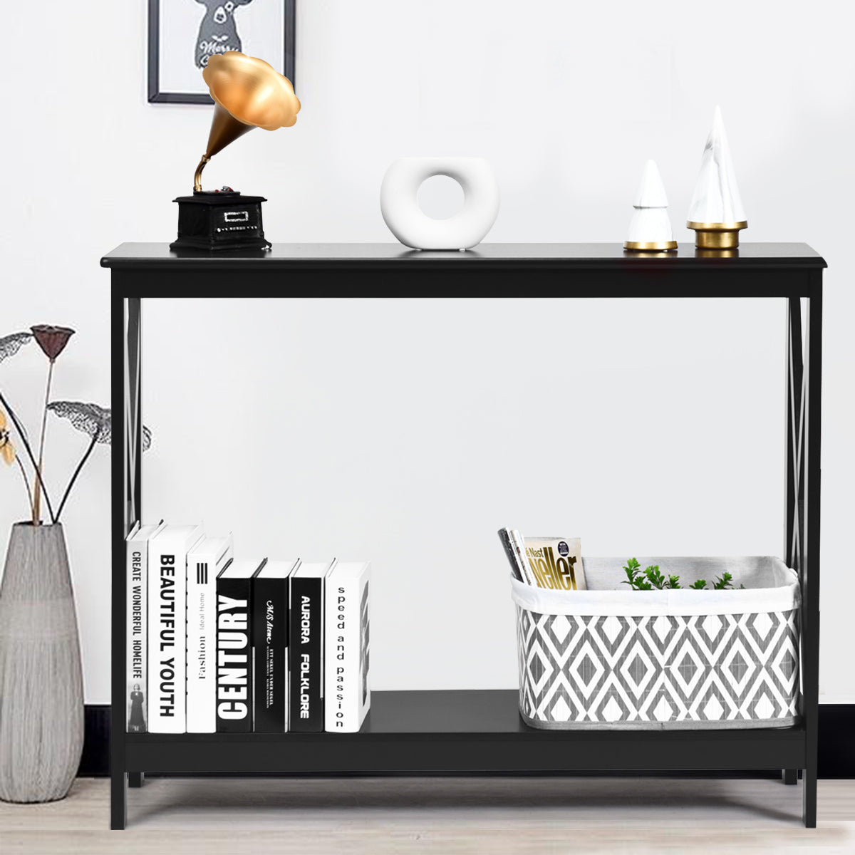 Industrial 2-Tier Narrow Console Table with Storage Shelf for Entryway