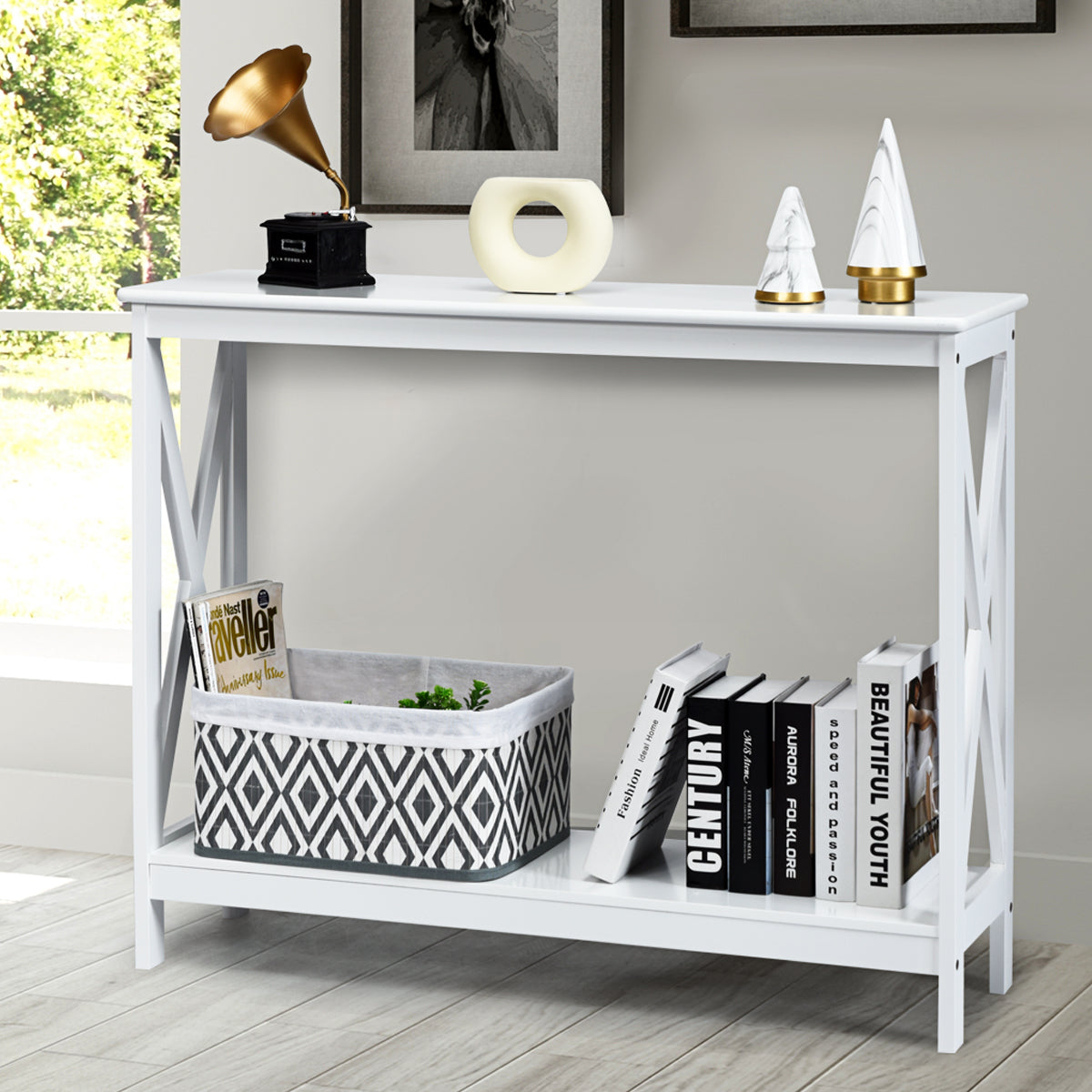 Industrial 2-Tier Narrow Console Table with Storage Shelf for Entryway