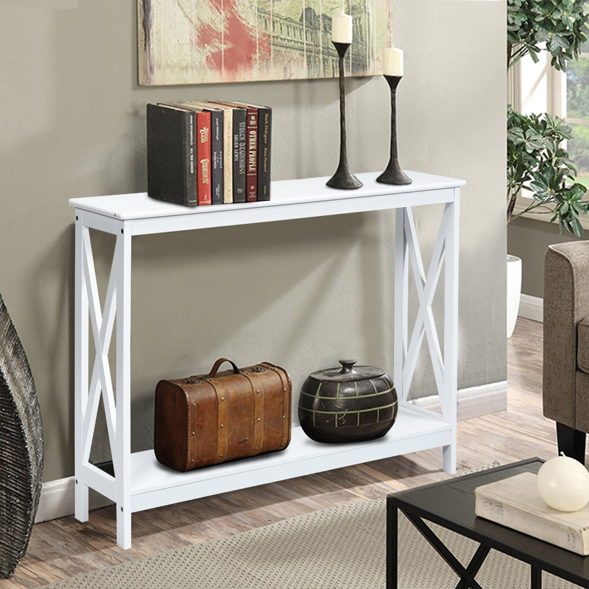 Industrial 2-Tier Narrow Console Table with Storage Shelf for Entryway