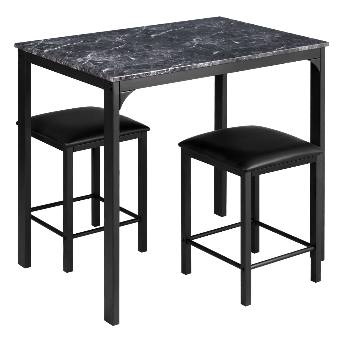 3 Pieces Dining Table and Chairs Set with Faux Marble Tabletop