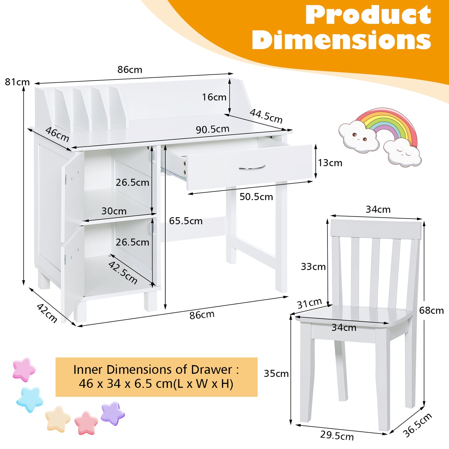 Kids Learning Desk & Chair Set for Bedroom & Study Room