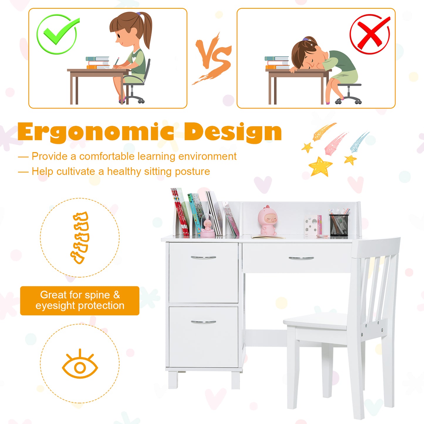 Kids Learning Desk & Chair Set for Bedroom & Study Room