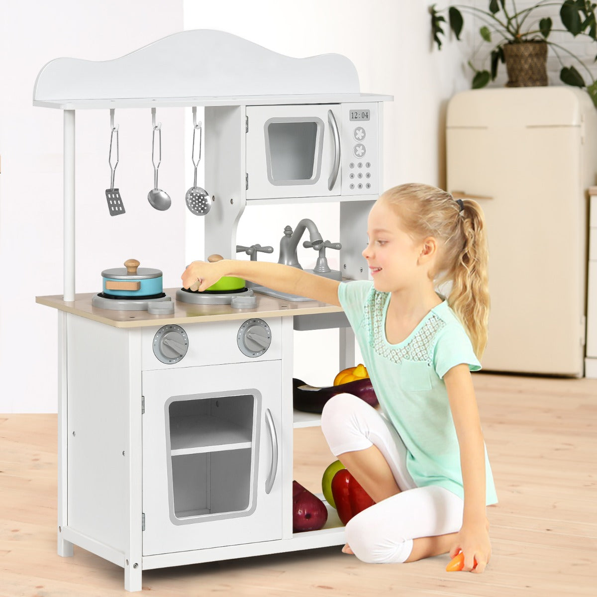 Educational Kids Play Kitchen with Pretend Play Cooking Set for Kids Toddlers