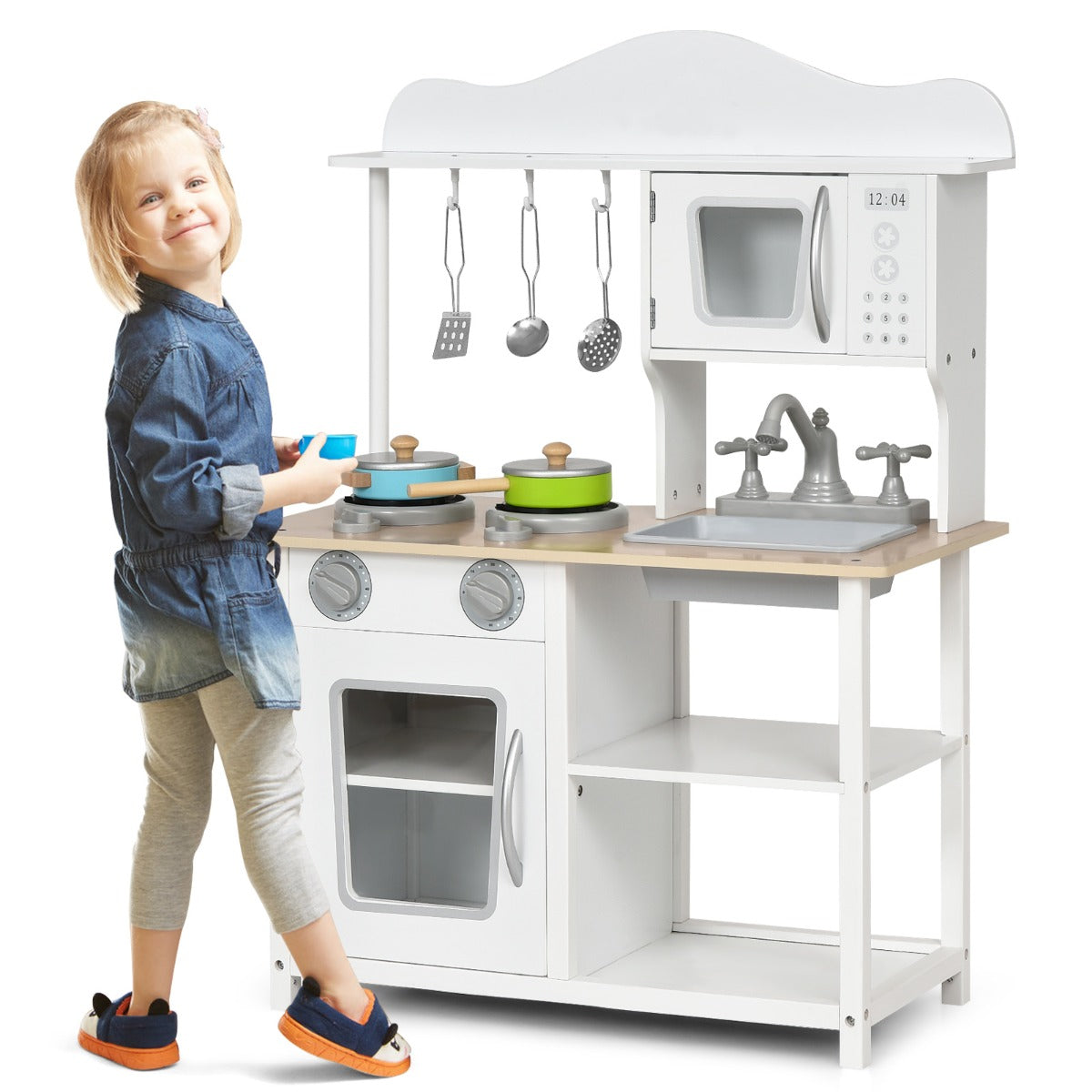 Educational Kids Play Kitchen with Pretend Play Cooking Set for Kids Toddlers