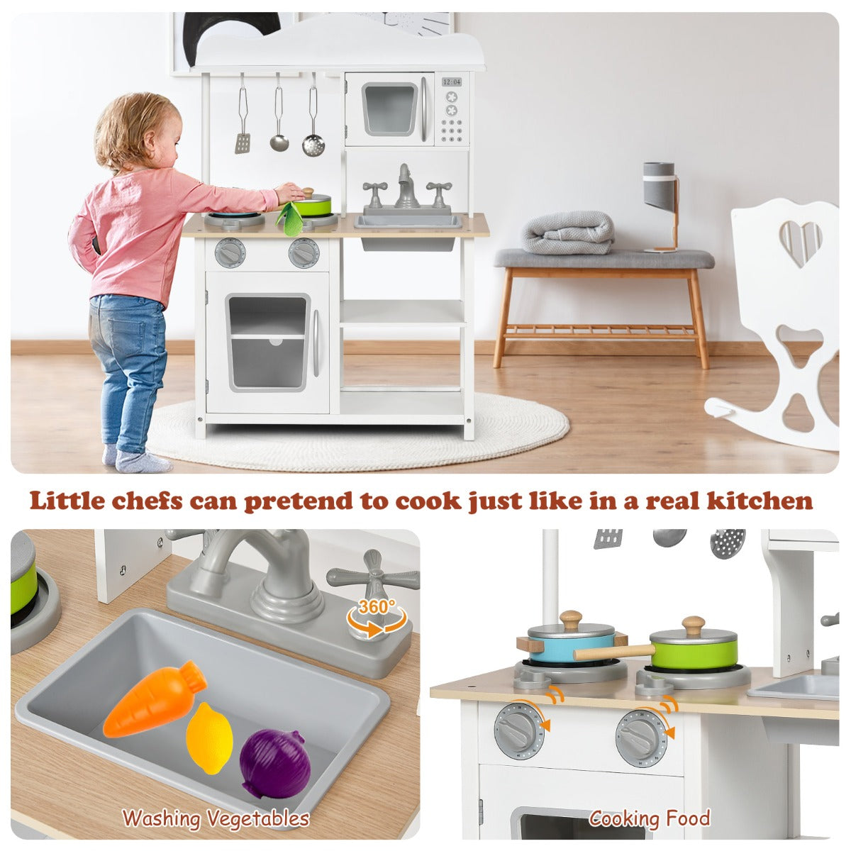 Educational Kids Play Kitchen with Pretend Play Cooking Set for Kids Toddlers