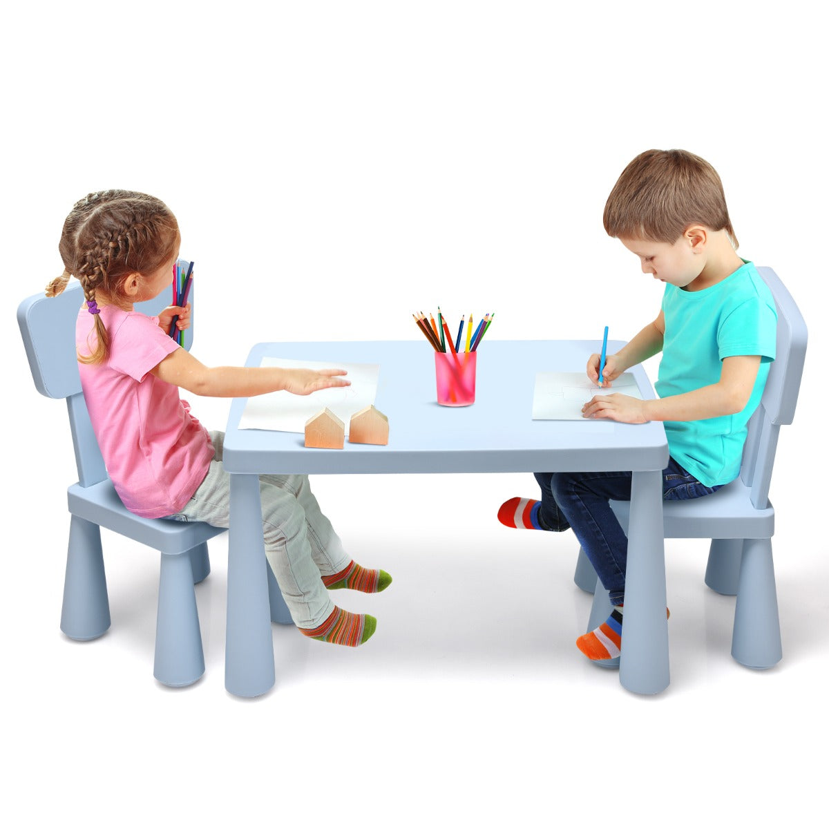 3 Pieces Kids Table and 2 Chairs Set for Reading