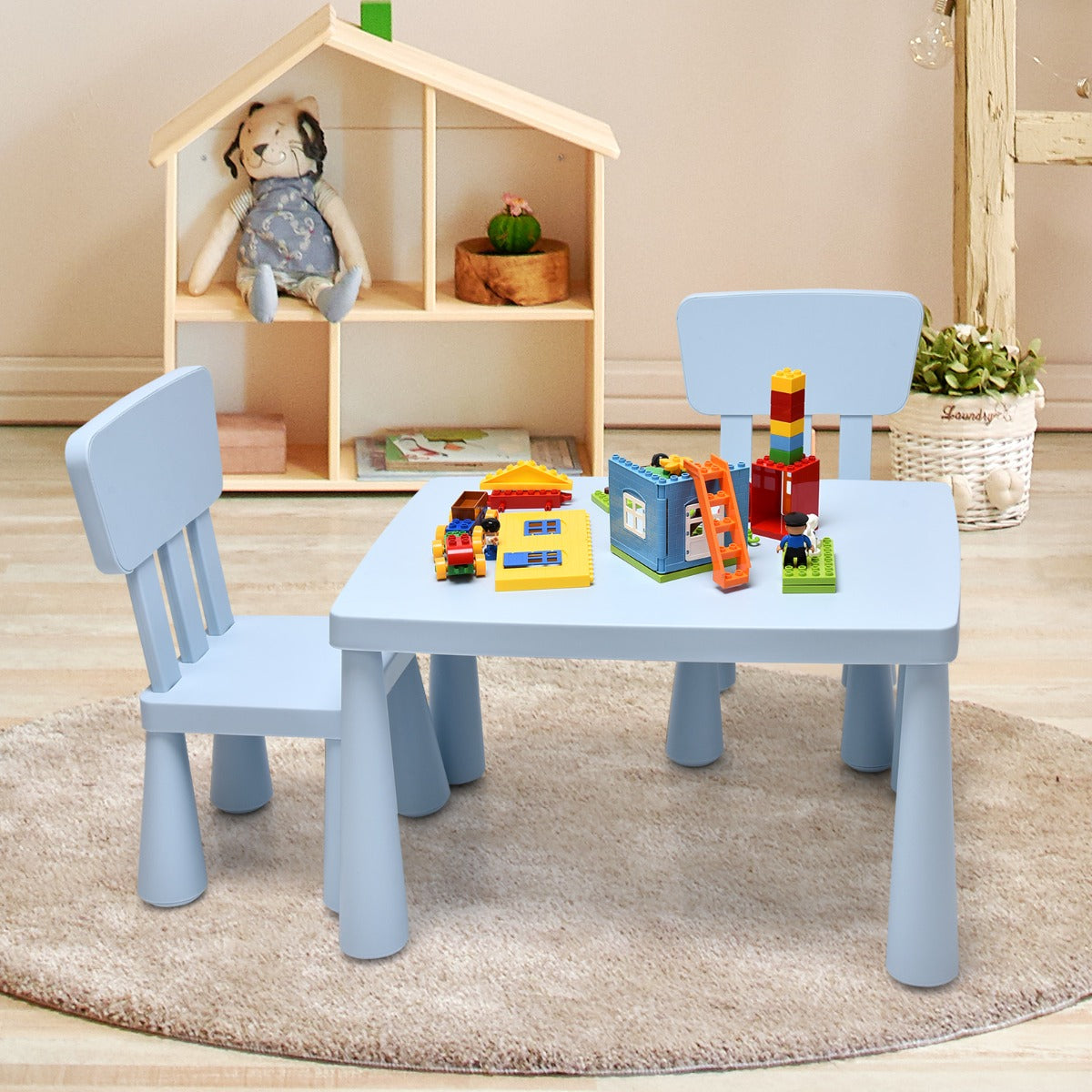 3 Pieces Kids Table and 2 Chairs Set for Reading