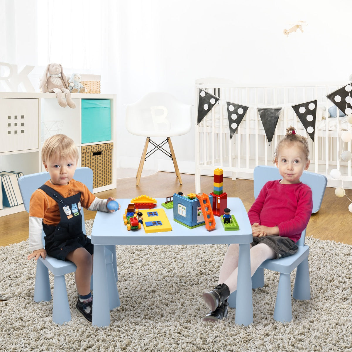 3 Pieces Kids Table and 2 Chairs Set for Reading