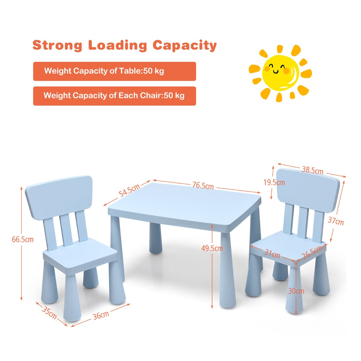 3 Pieces Kids Table and 2 Chairs Set for Reading