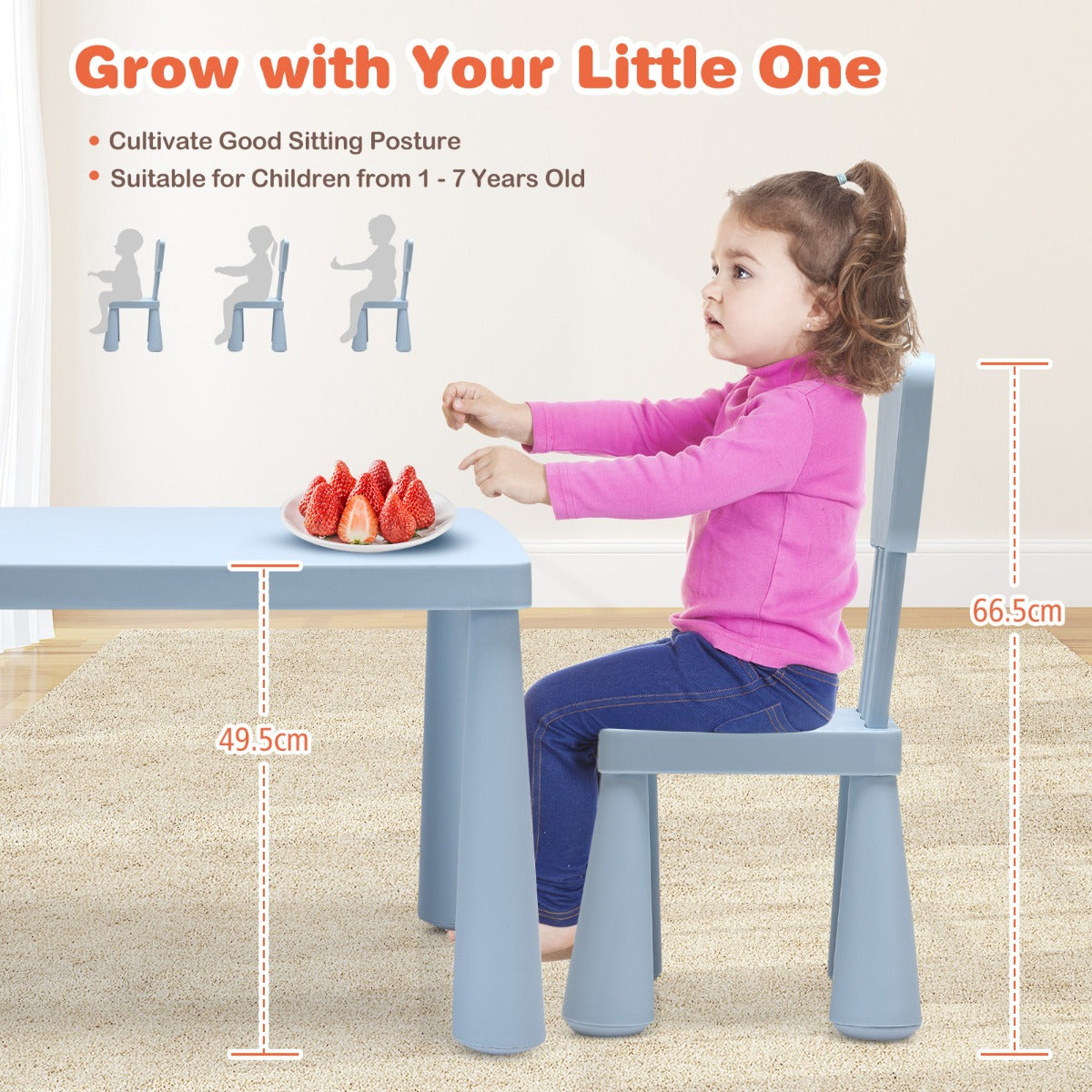 3 Pieces Kids Table and 2 Chairs Set for Reading