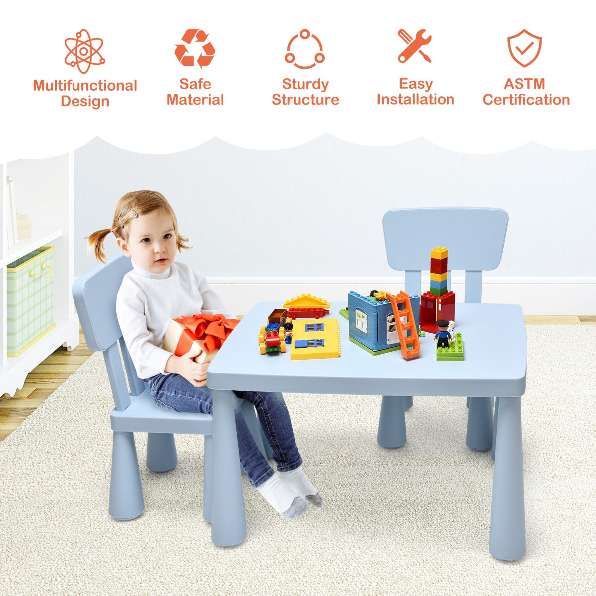 3 Pieces Kids Table and 2 Chairs Set for Reading