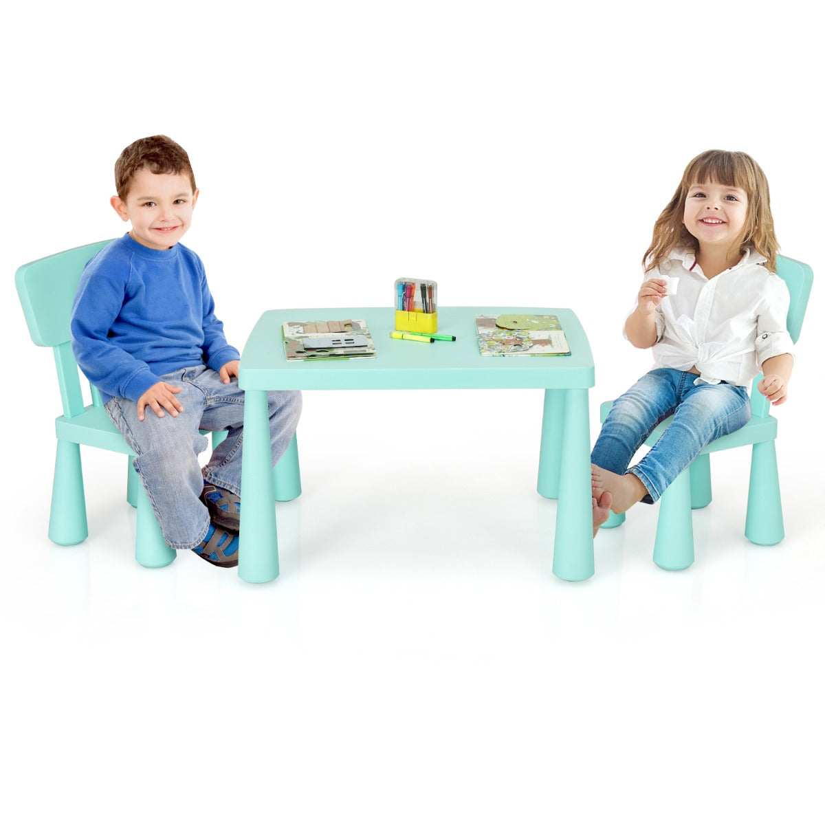 3 Pieces Kids Table and 2 Chairs Set for Reading