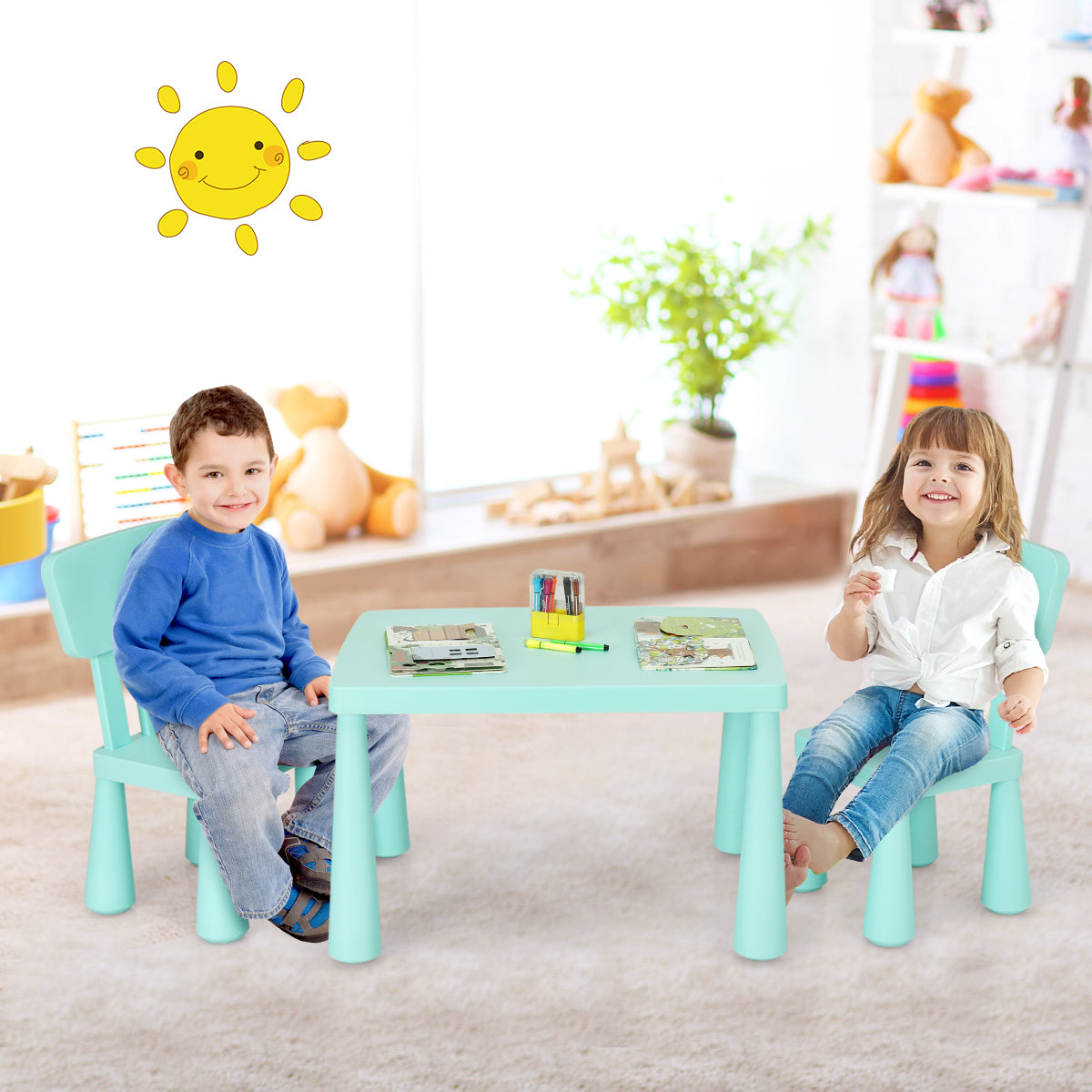 3 Pieces Kids Table and 2 Chairs Set for Reading