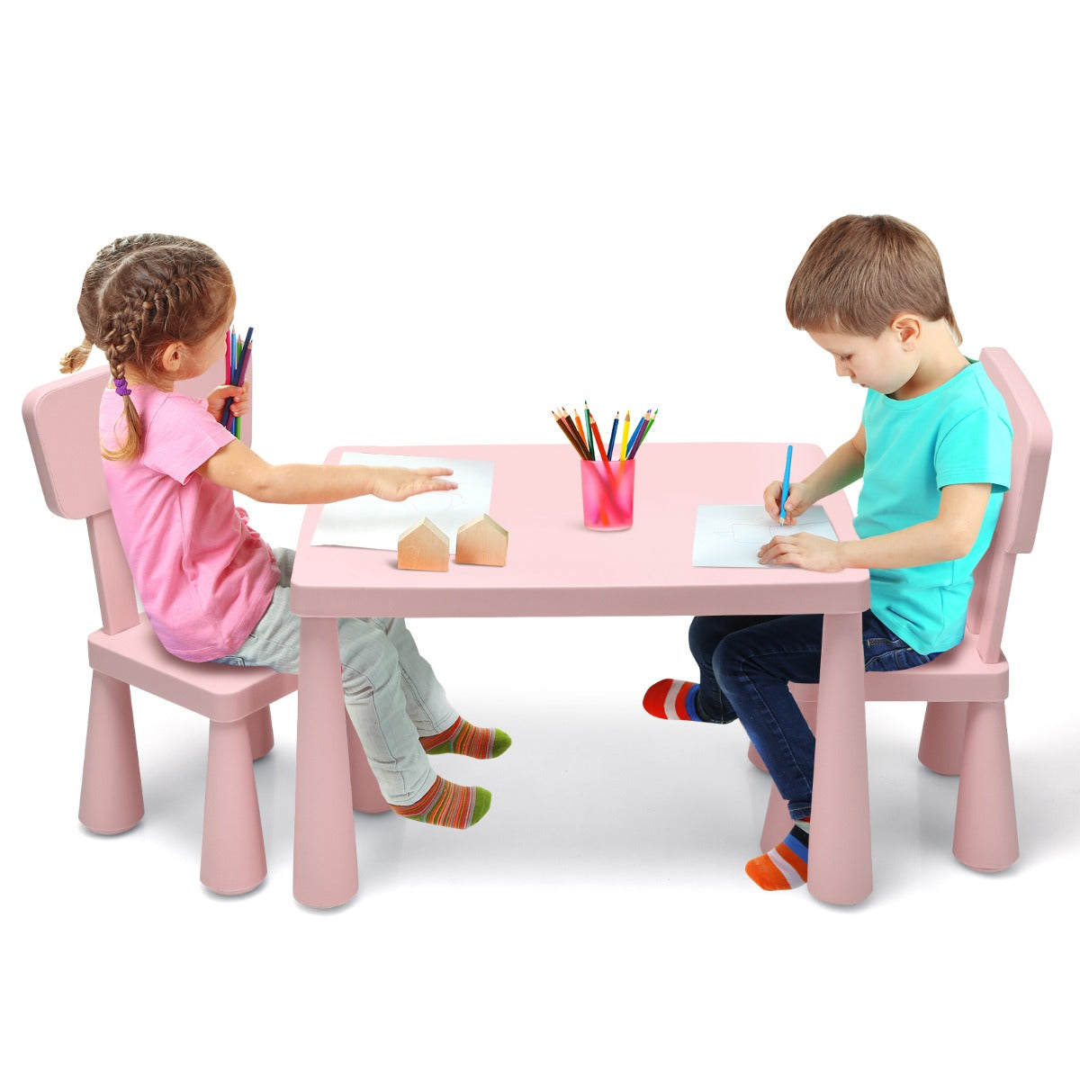 3 Pieces Kids Table and 2 Chairs Set for Reading