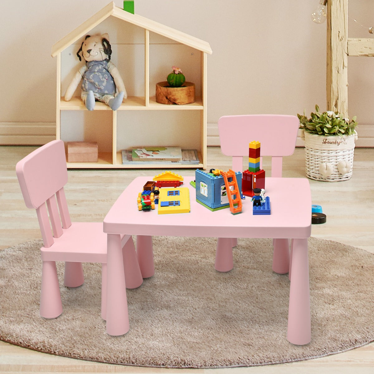 3 Pieces Kids Table and 2 Chairs Set for Reading