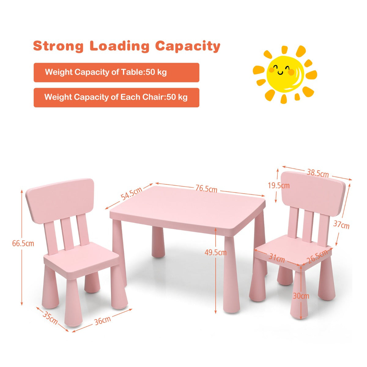 3 Pieces Kids Table and 2 Chairs Set for Reading