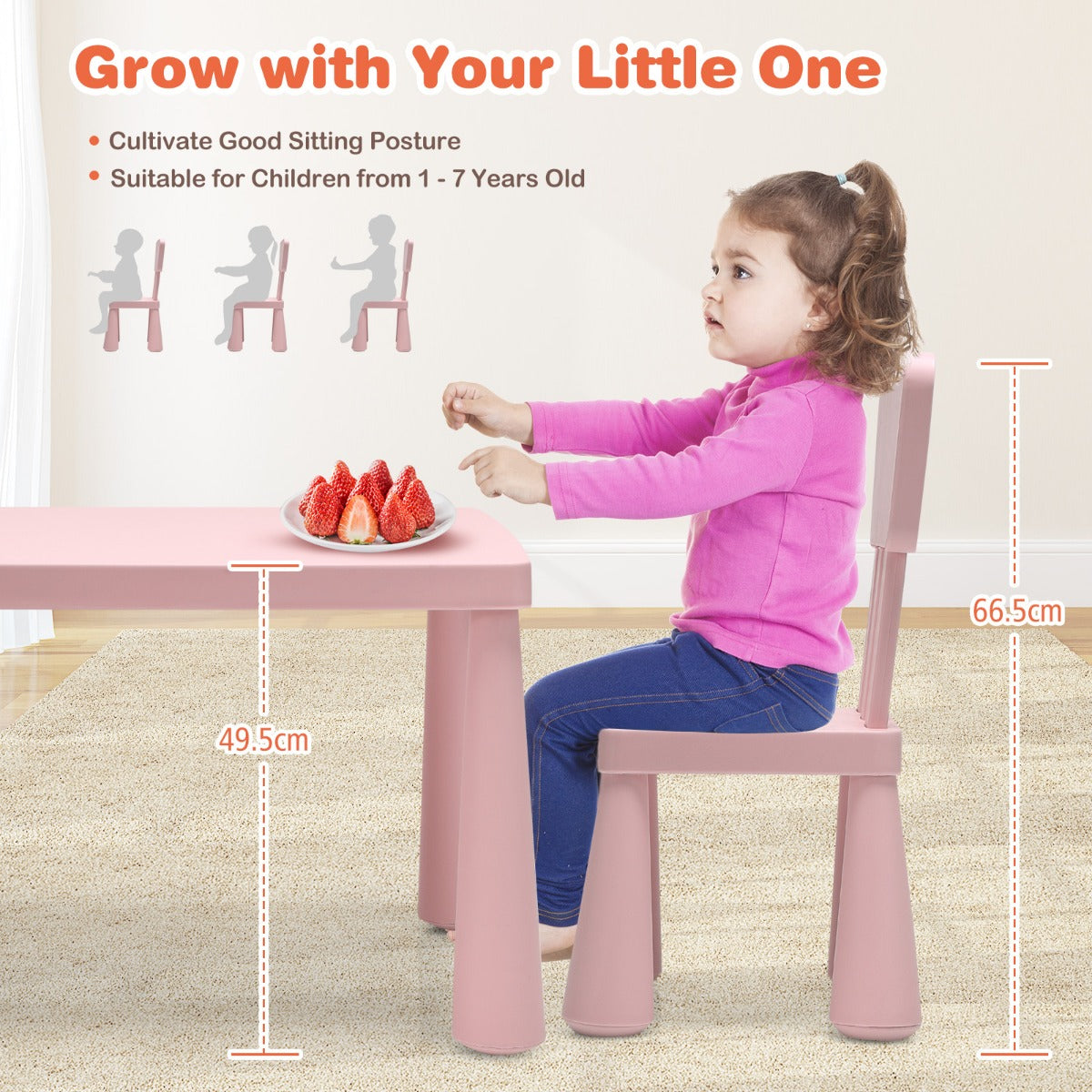 3 Pieces Kids Table and 2 Chairs Set for Reading