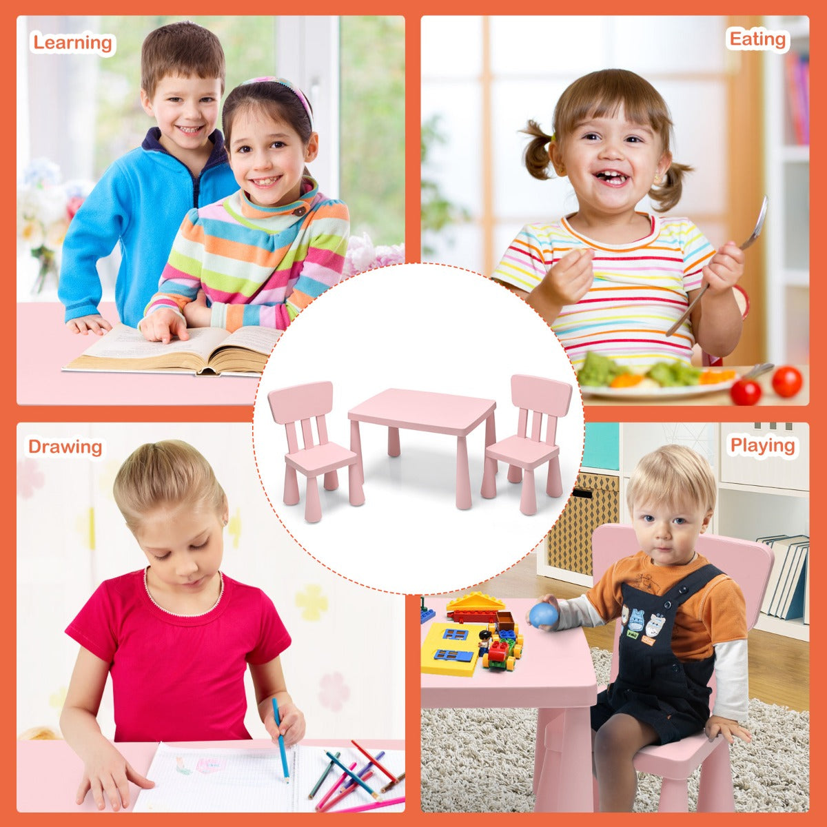 3 Pieces Kids Table and 2 Chairs Set for Reading