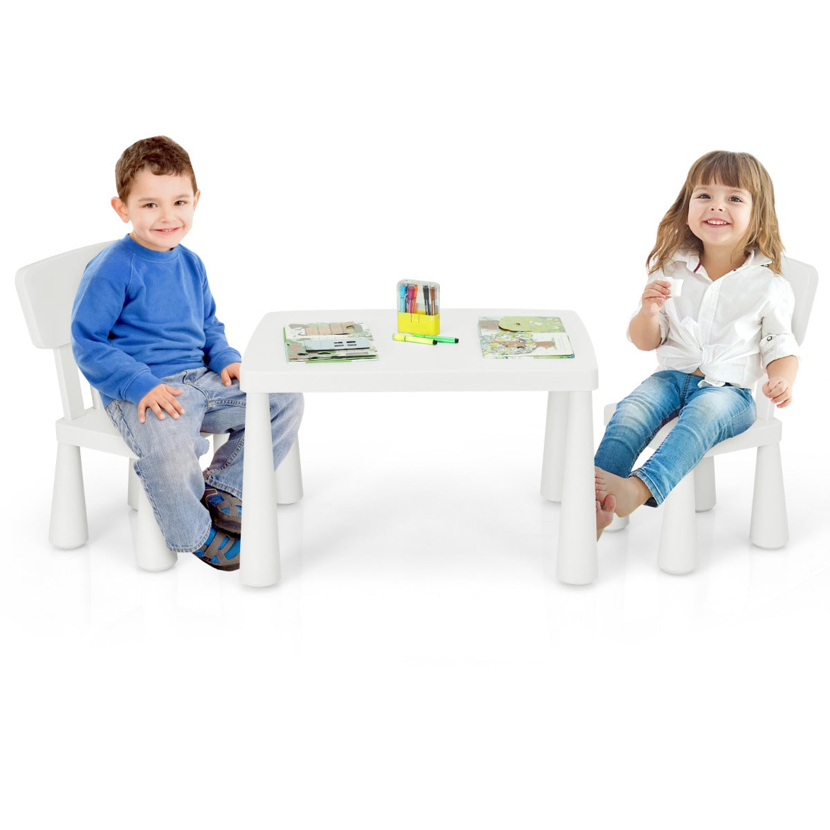 3 Pieces Kids Table and 2 Chairs Set for Reading