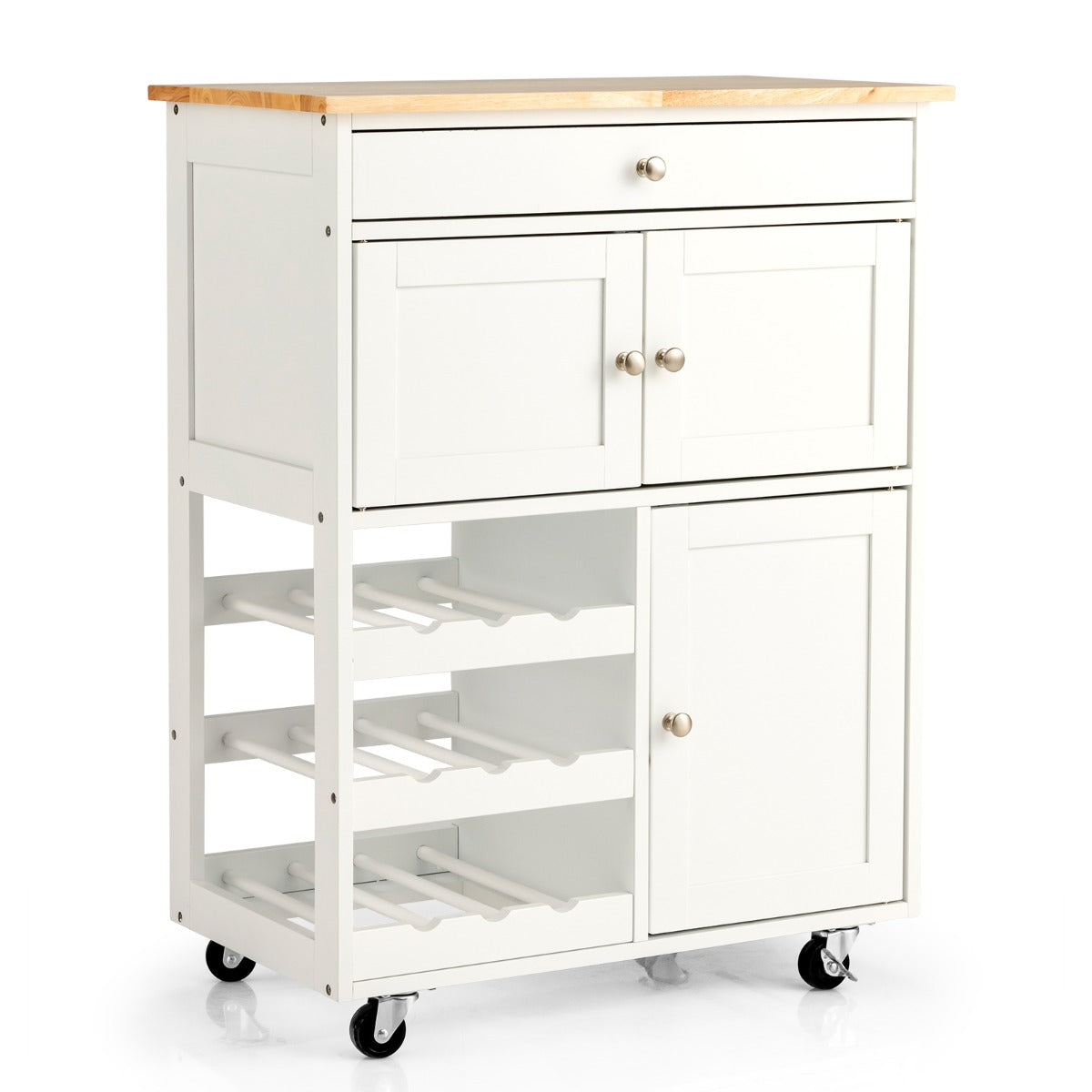 Rolling Kitchen Cart with 3 Tier Wine Racks and Cupboards