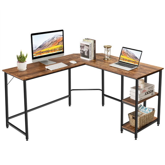 L-Shaped Desk with 2-Tier Storage Shelf for Home