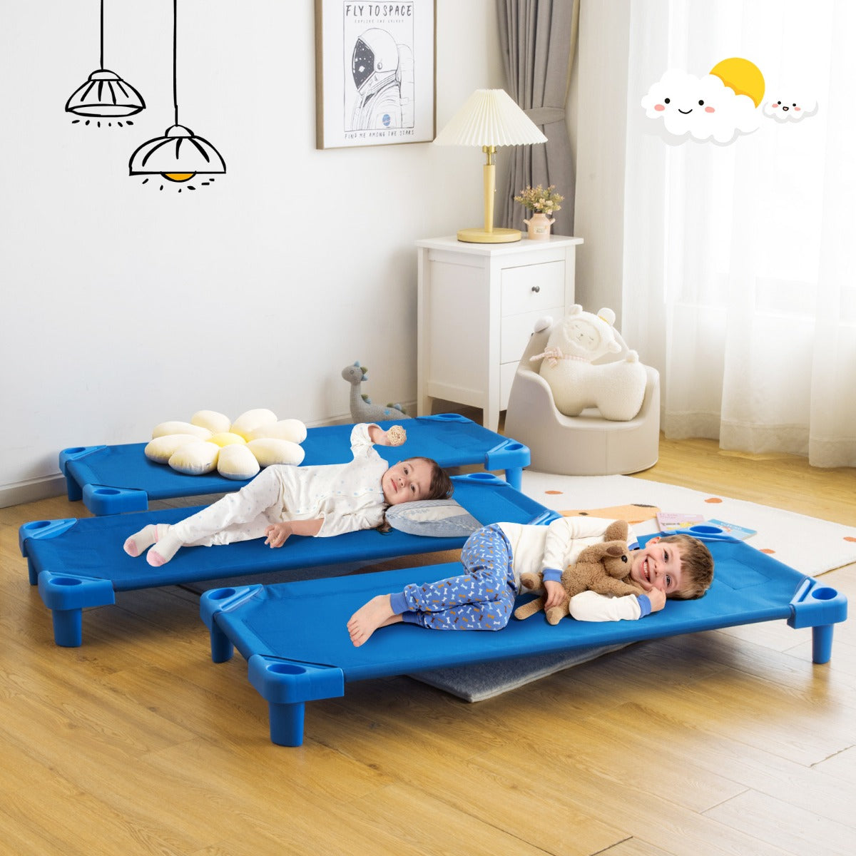 Stackable Daycare Cot with Easy Lift Corner and Detachable Oxford Cloth