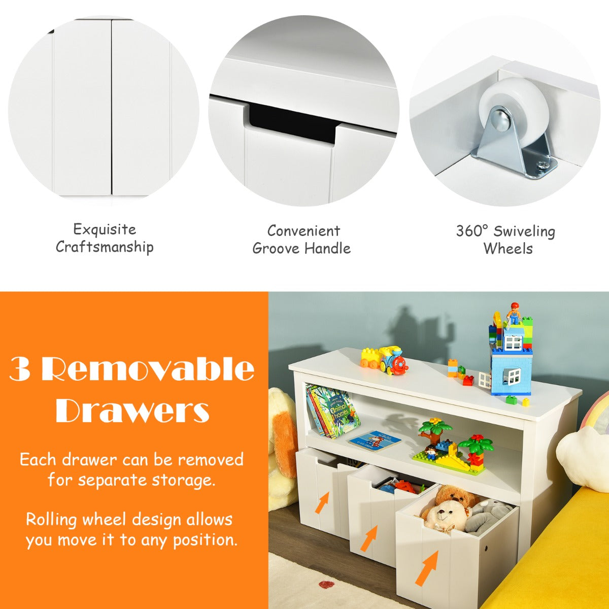 Kids Toy Storage Organizer with 3 Removable Drawers