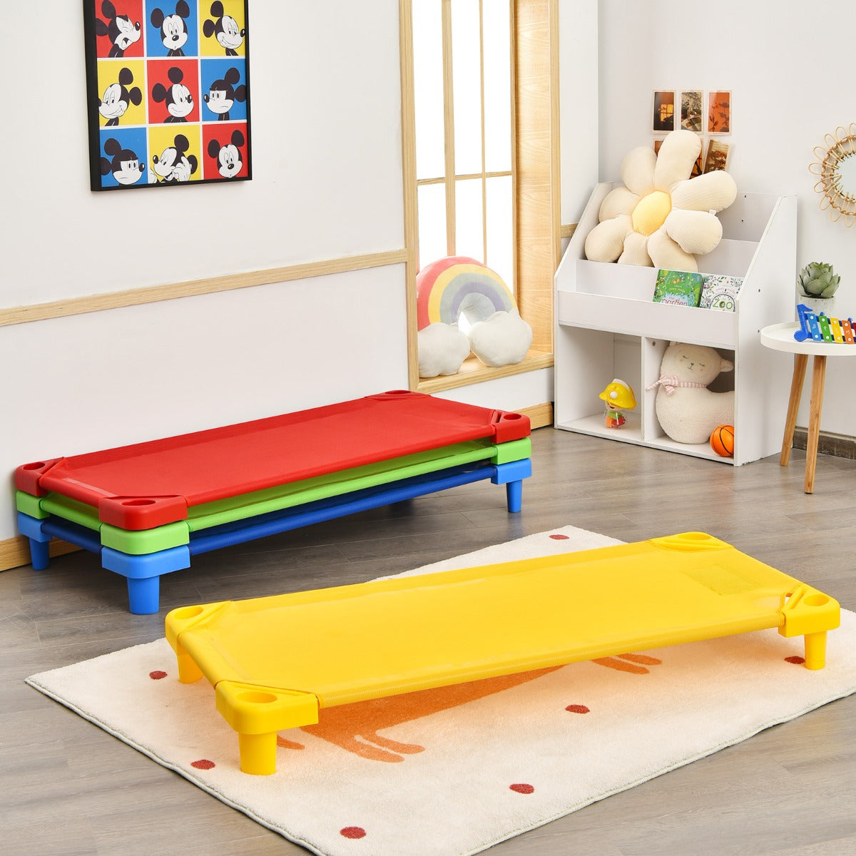 4 PCS Kids Stackable Daycare Cot with Easy Lift Corners